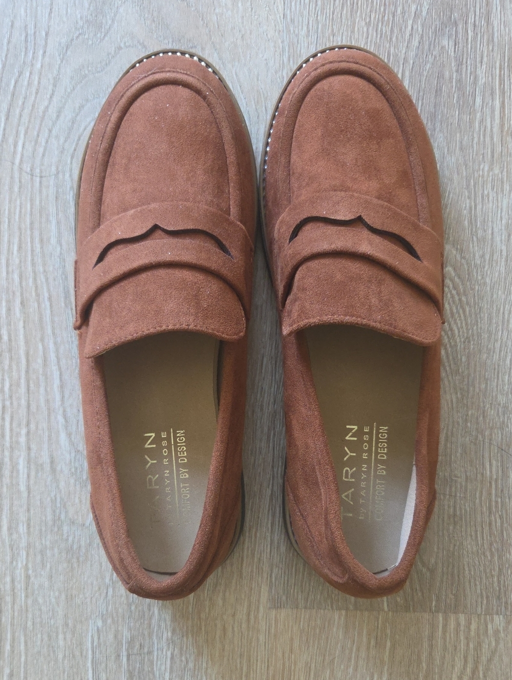 Taryn Rose Womens Suede Penny Loafers in Chestnut Brown Size 9